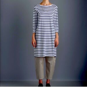 Kowtow Building Block Boatneck Dress in blue white stripe small